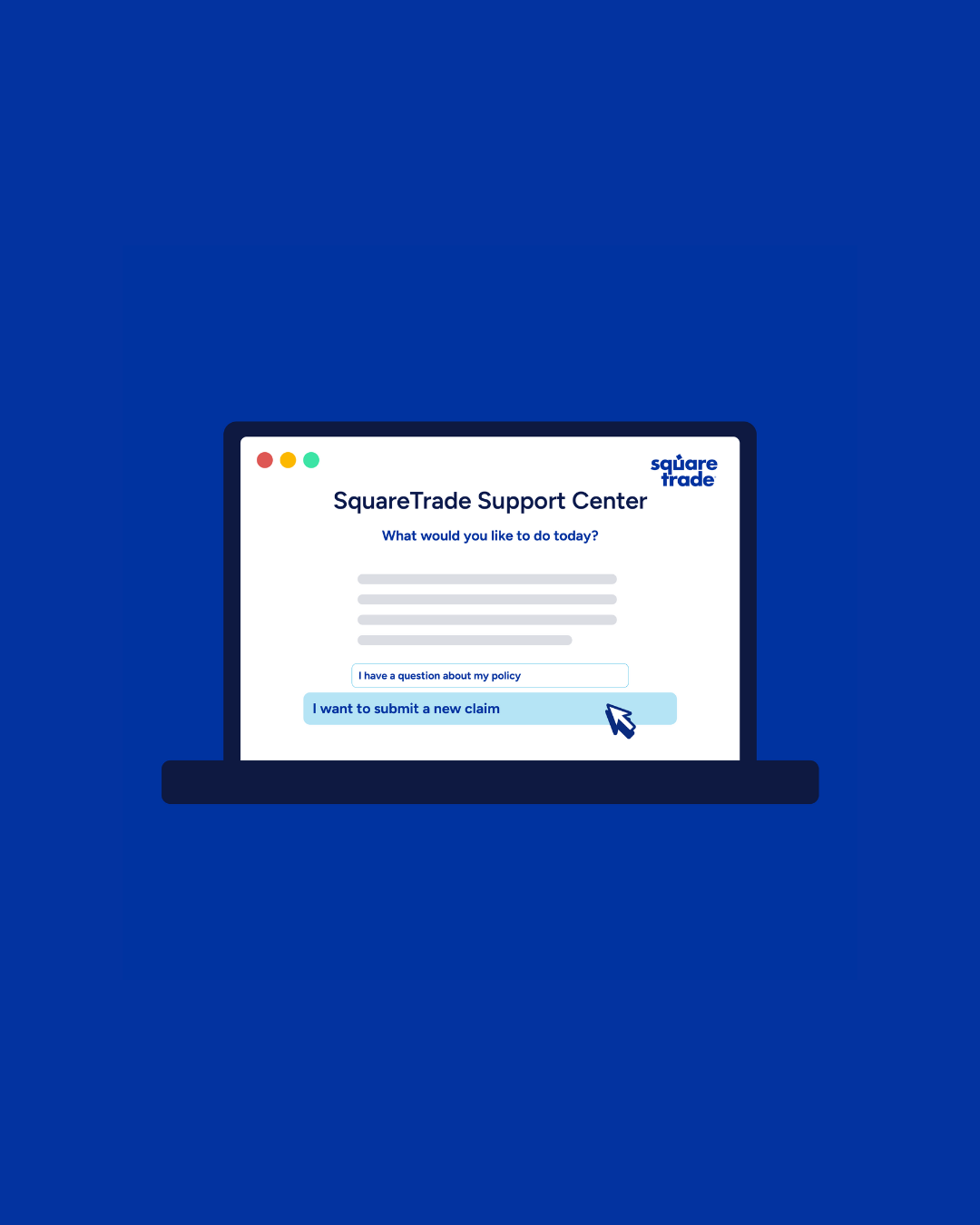 Laptop, auf dem die SquareTrade-Support-Center-Webseite angezeigt wird.